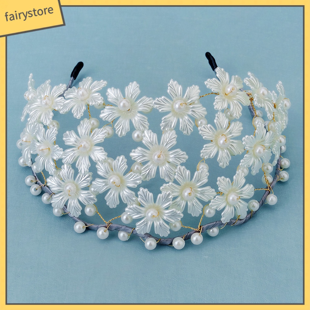 Băng Đô Cài Tóc Bản Rộng Co Giãn Chống Trượt Trang Trí Hoa Đính Ngọc Trai Giả Cho Nữ