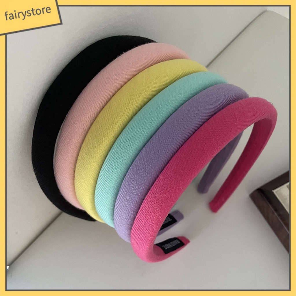 Băng Đô Cài Tóc Bản Rộng Co Giãn Chống Trượt Màu Trơn Dành Cho Nữ