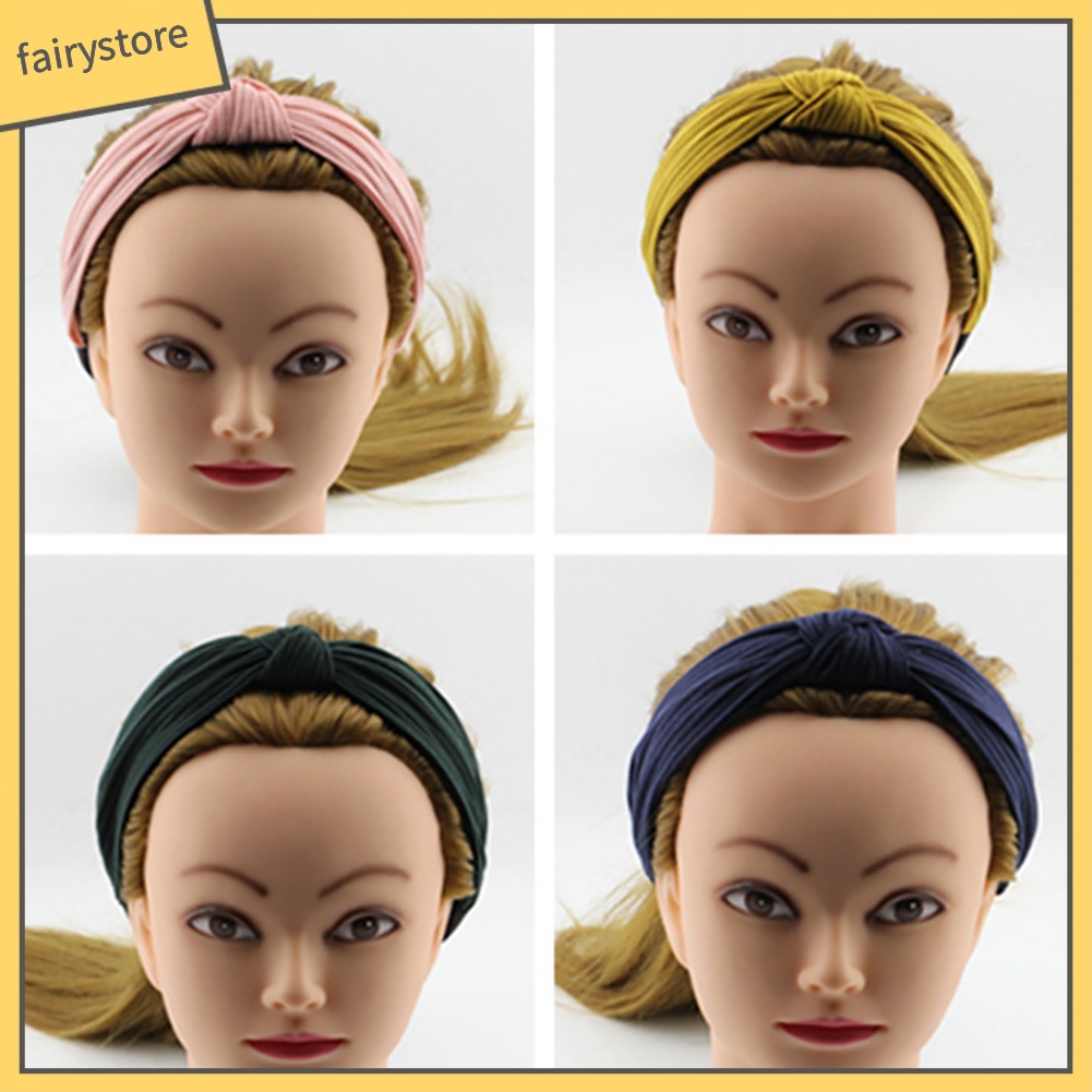 Băng Đô Cài Tóc Bản Rộng Thắt Nút Họa Tiết Kẻ Sọc Màu Trơn Thời Trang Cho Nữ