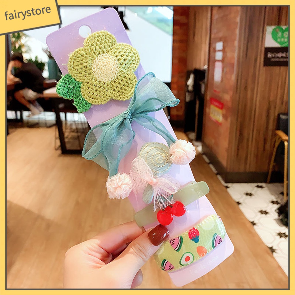 Set 5 Kẹp Tóc Hình Nơ / Hoa Quả Dễ Thương Cho Học Sinh