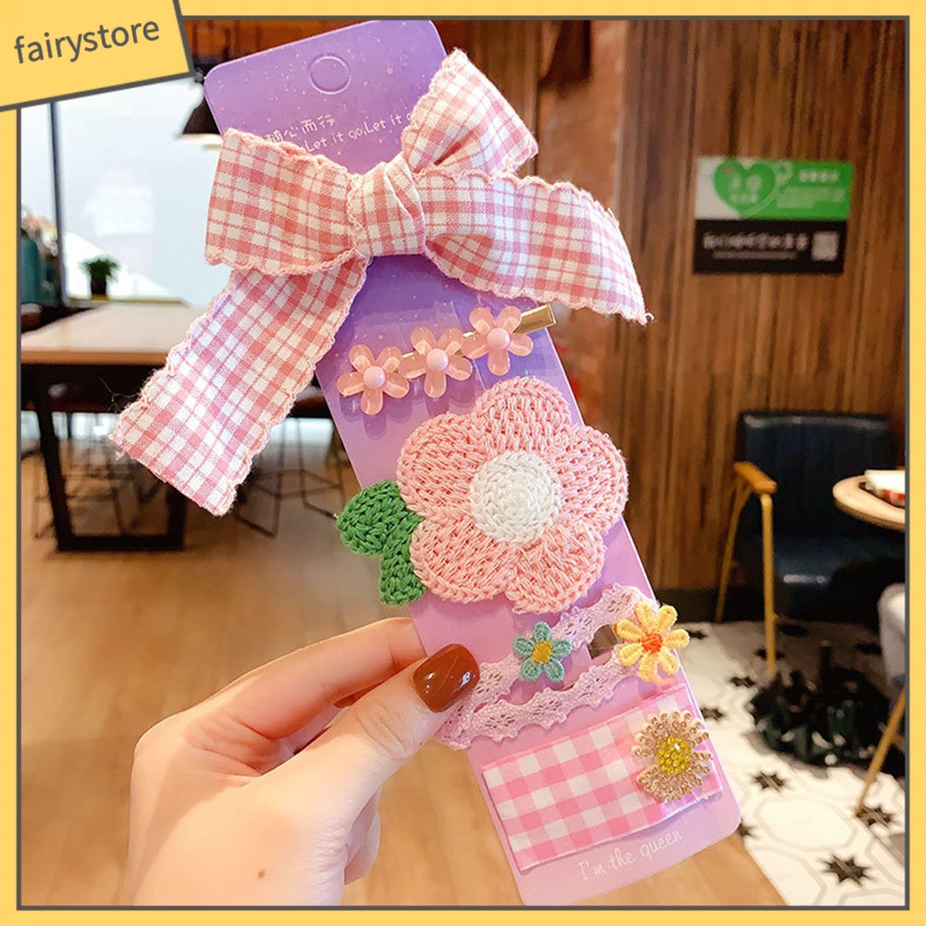 Set 5 Kẹp Tóc Hình Nơ / Hoa Quả Dễ Thương Cho Học Sinh