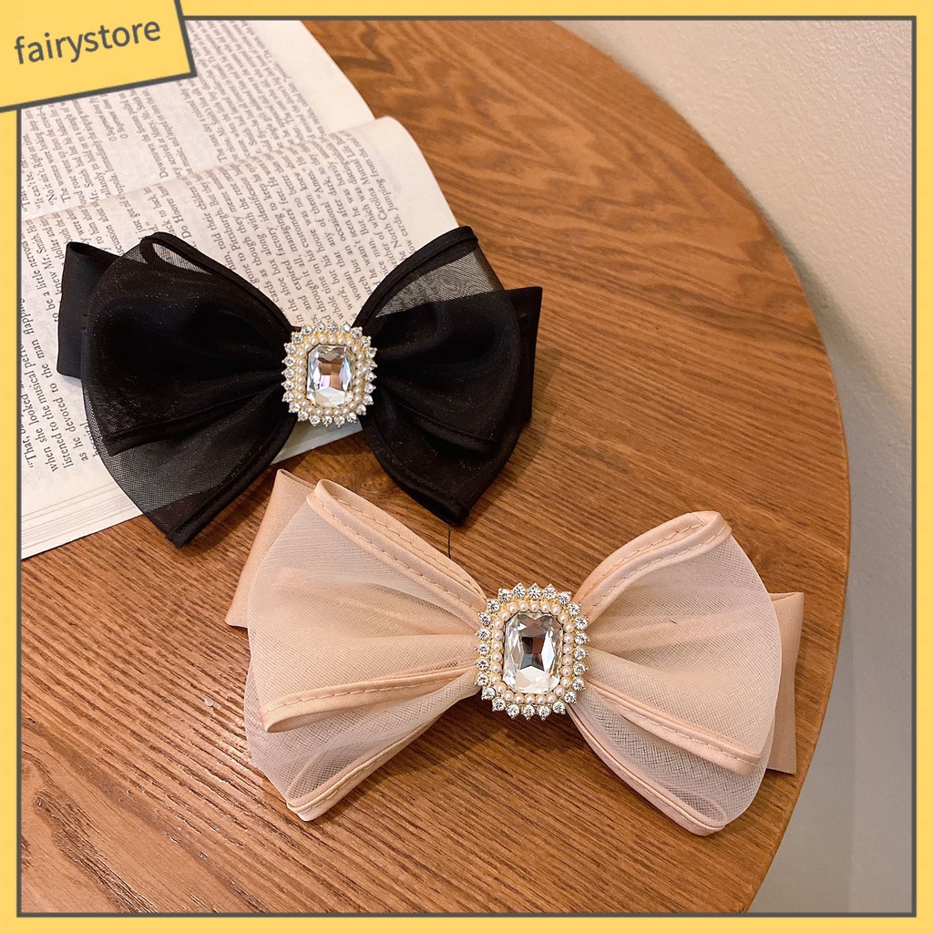 Kẹp Tóc Trang Trí Hình Nơ Lưới Đính Đá Phong Cách Hàn Quốc Ngọt Ngào