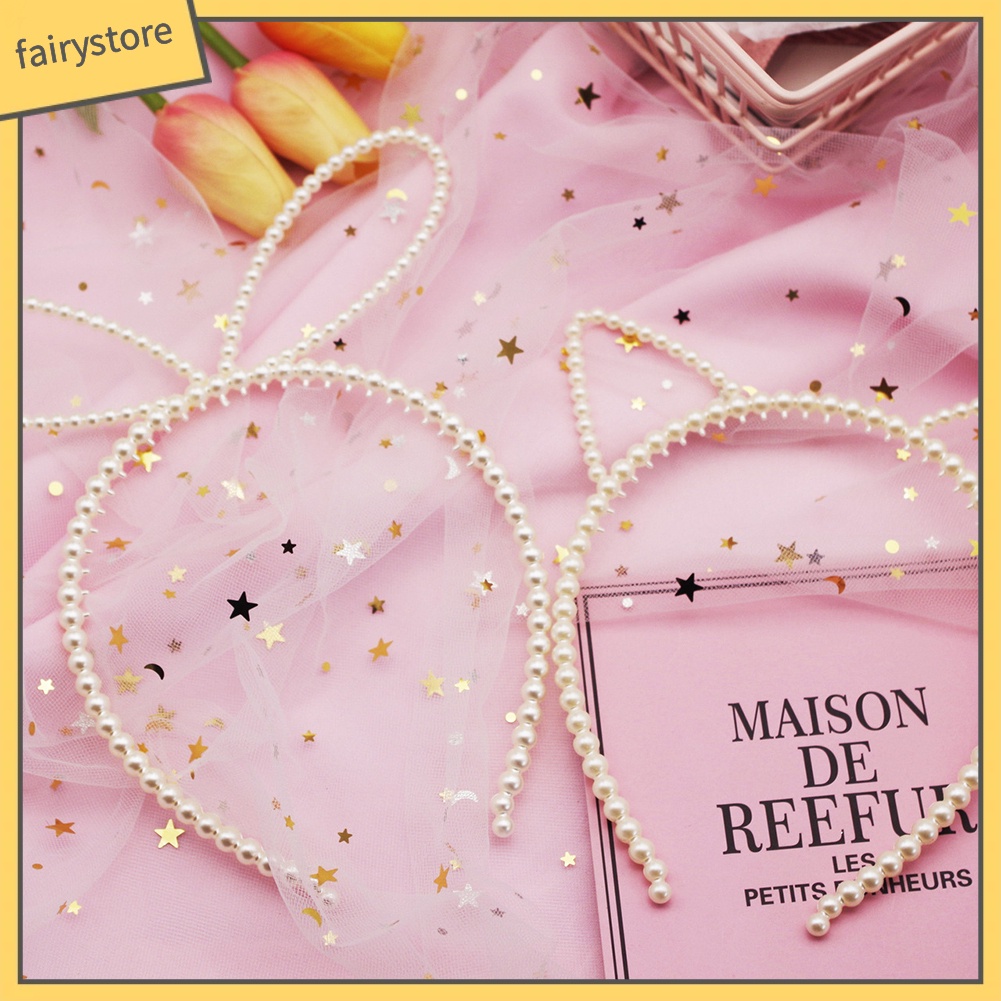 Băng Đô Tai Thỏ Đính Ngọc Trai Giả Thời Trang