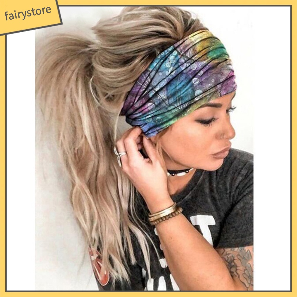 Băng Đô Cài Tóc Bản Rộng Co Giãn In Họa Tiết Hoa Lá / Bướm Thời Trang Cho Nữ