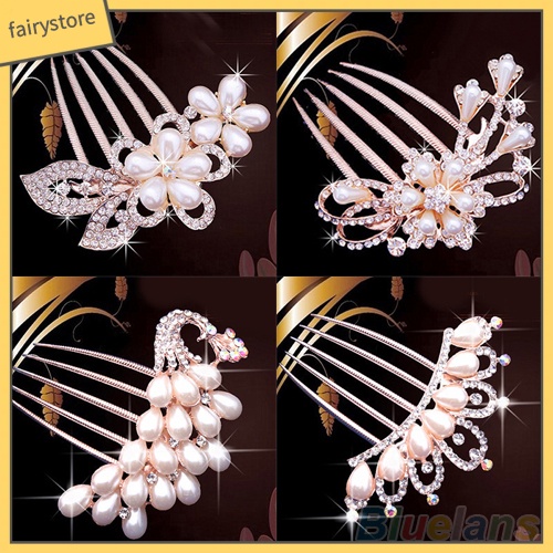 Lược Cài Tóc Hình Hoa / Chim Công Đính Ngọc Trai Giả Cho Cô Dâu