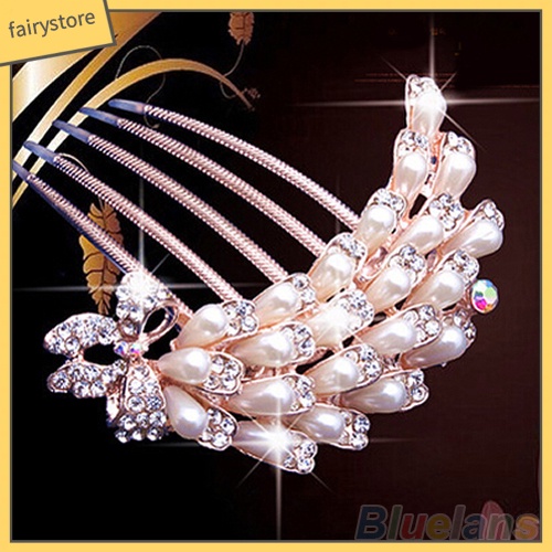 Lược Cài Tóc Hình Hoa / Chim Công Đính Ngọc Trai Giả Cho Cô Dâu