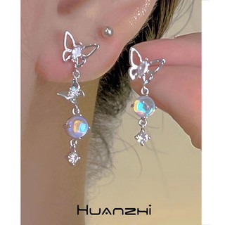 Transparent Zircon Colorful Stone Metal Hollow Out Butterfly Asymmetric Earrings for Women Girl Party Jewelry HUANZHI 2023 NEW