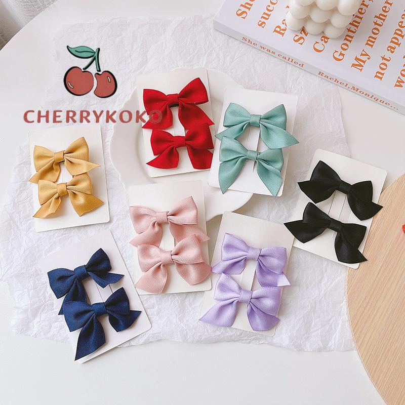 🍒🍒CHERRYKOKO Set 2 Kẹp Tóc Nơ Màu Trơn Dễ Thương Cho Bé Gái