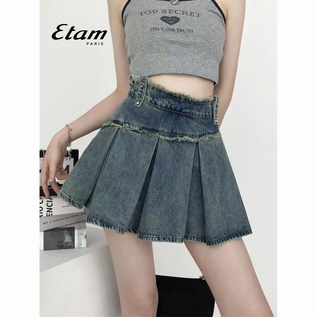 Chân Váy Denim Xếp Ly Thời Trang Mùa Hè Phong Cách Hàn Quốc Mới Cho Nữ