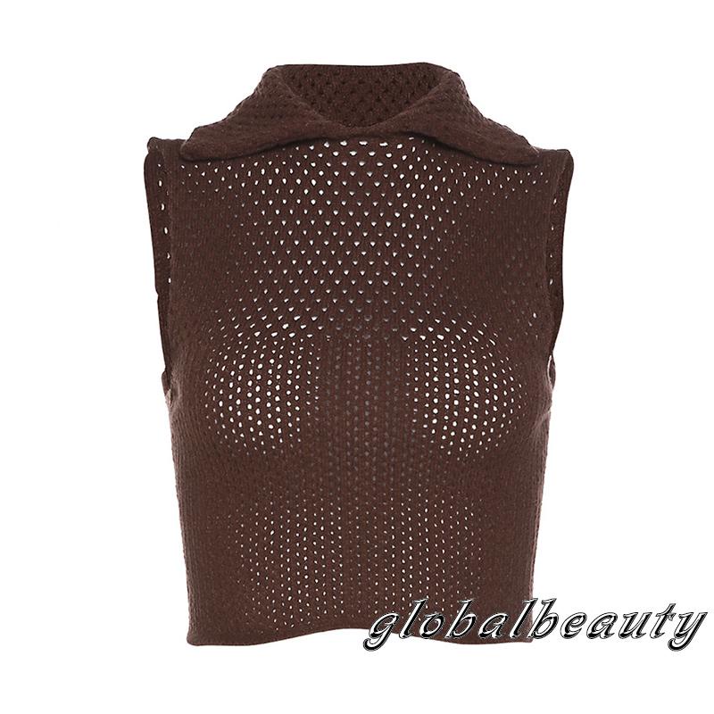 Áo Croptop Không Tay Cổ Bẻ Thời Trang Dự Tiệc Mùa Hè Cho Nữ