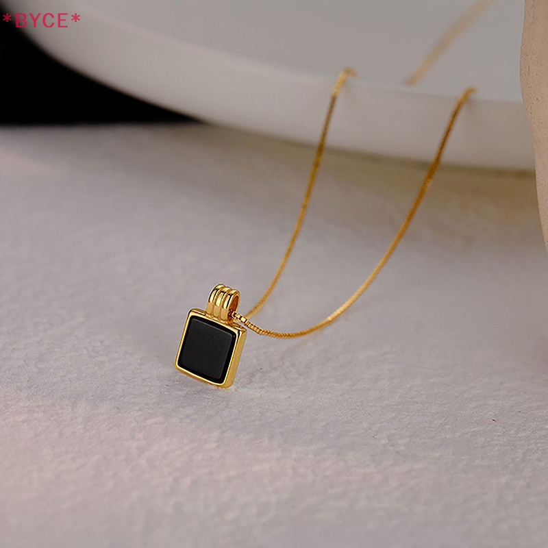 Vòng cổ Mạ Bạc Mặt Vuông Màu Đen Thời Trang Dự Tiệc Cho Nữ Mới