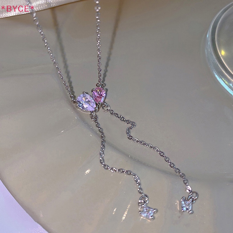 Vòng cổ Đính Đá Zircon Hồng Trắng Thiết Kế Độc Đáo Thanh Lịch Cho Nữ Mới