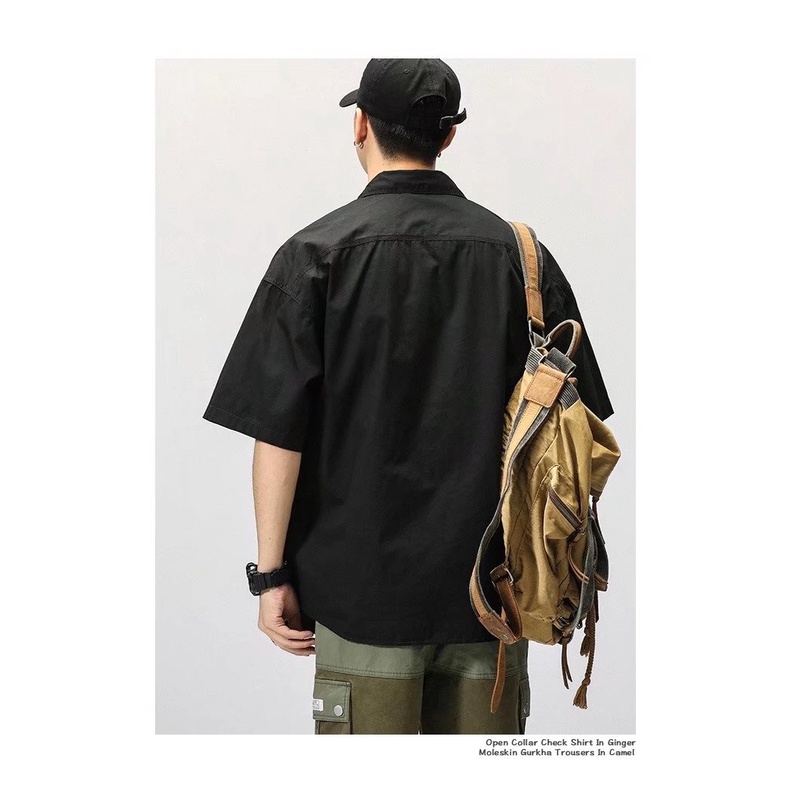 Áo Sơ Mi Tay Lửng Dáng Rộng Phong Cách Retro Nhật Bản Giản Dị Dành Cho Nam