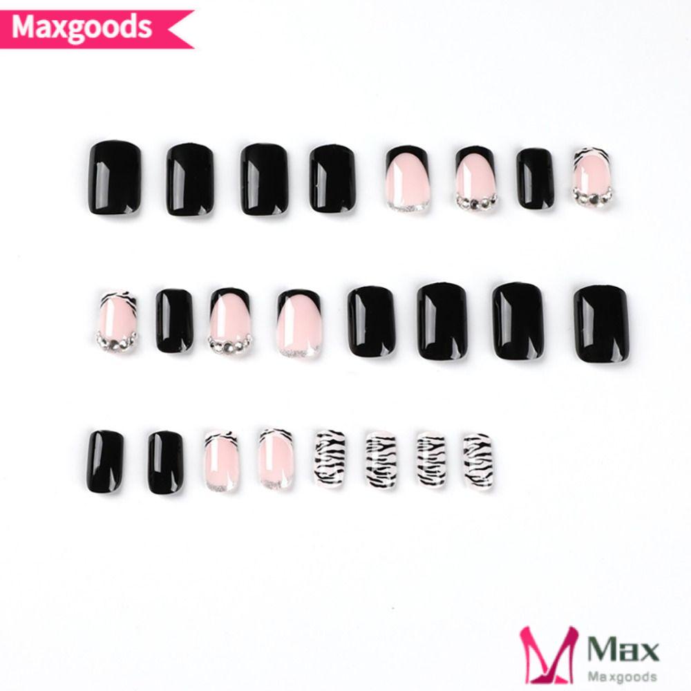 Bộ Móng Tay Giả Dạng Nhấn Họa Tiết Kẻ Sọc Đen Sáng Bóng DIY