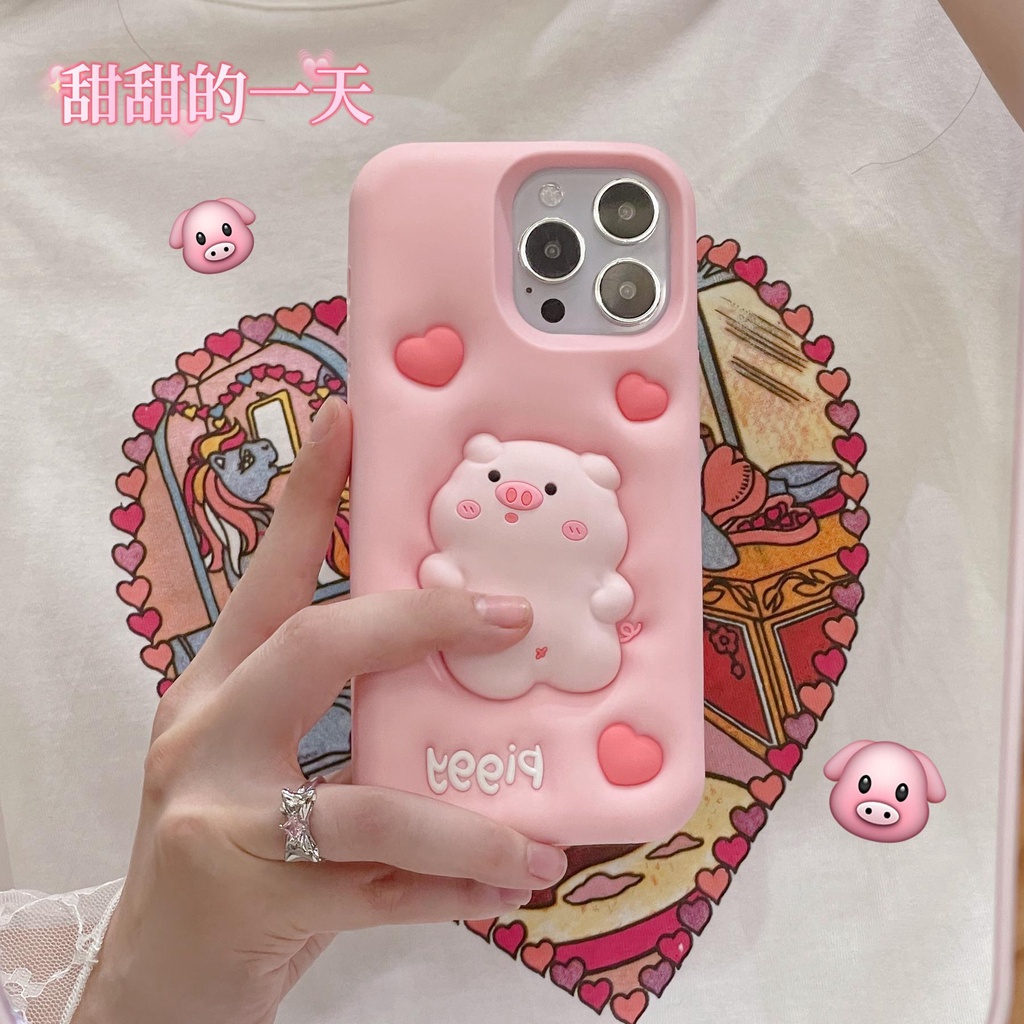 Ốp Điện Thoại Silicon TPU Mềm Hình Chú Heo 3D Dễ Thương Bảo Vệ Toàn Diện Chống Rơi Cho iPhone 14 13 12 11 Pro Max