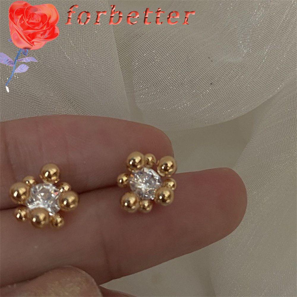 Khuyên Tai Hình Bông Hoa Đính Hạt Tròn Phong Cách Hàn Quốc Thời Trang Cho Nữ