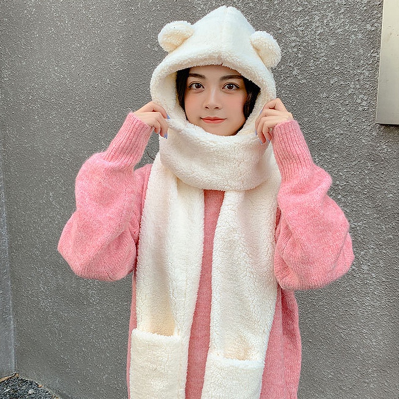 Ygt Mũ Beanie Màu Trơn Đính Tai Gấu Bông Dễ Thương Thời Trang Mùa Đông Cho Nữ