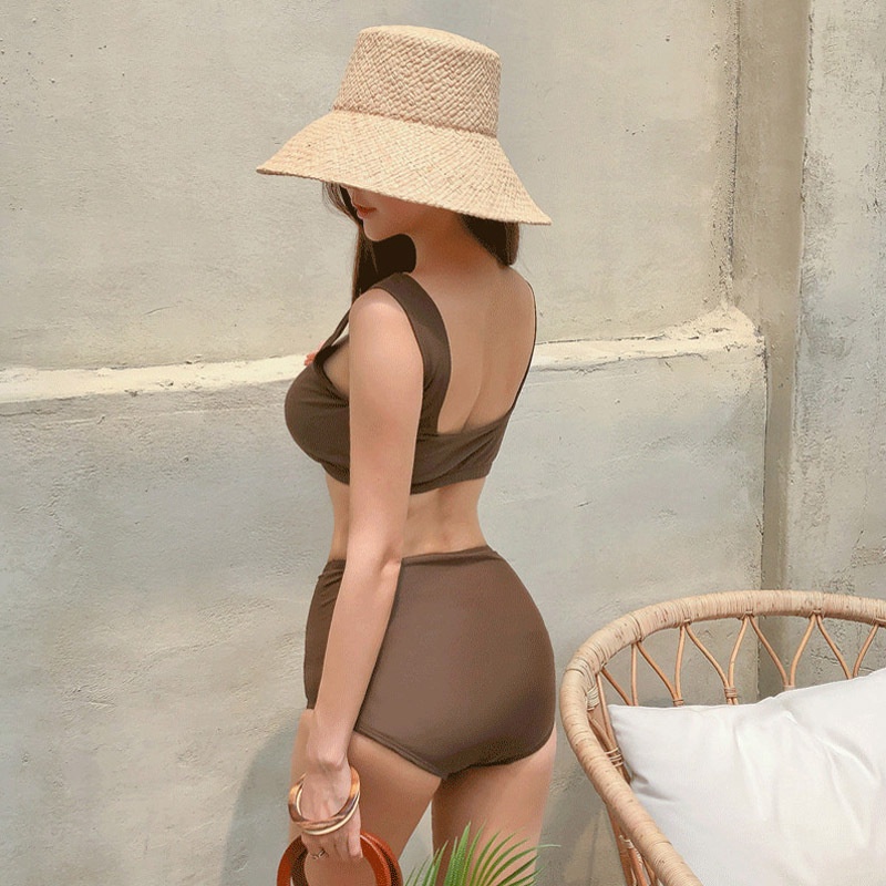 Bộ Đồ Bơi Lưng Cao Màu Trơn Thiết Kế Mới Thời Trang Theo Phong Cách Nhật Hàn