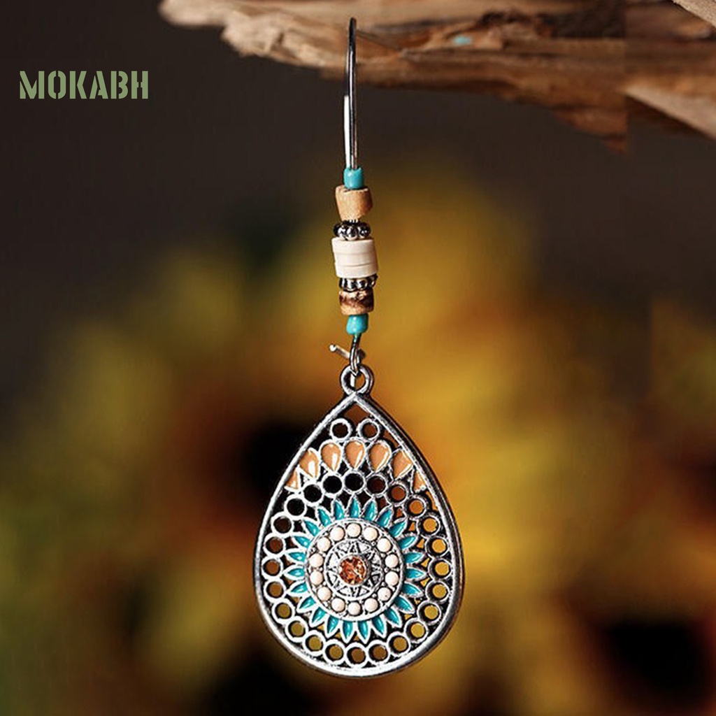 1 Đôi Bông Tai Hình Giọt Nước Họa Tiết Hoa Phong Cách Bohemia Cổ Điển