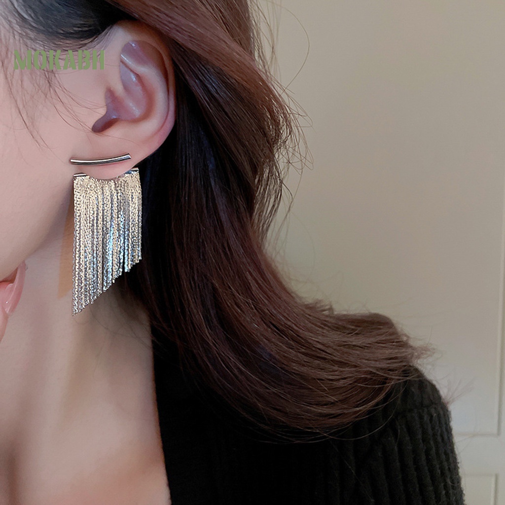 1 Đôi Bông Tai Dạng Xích Dài Mạ Điện Họa Tiết Hình Học Phong Cách Bohemian Thời Trang