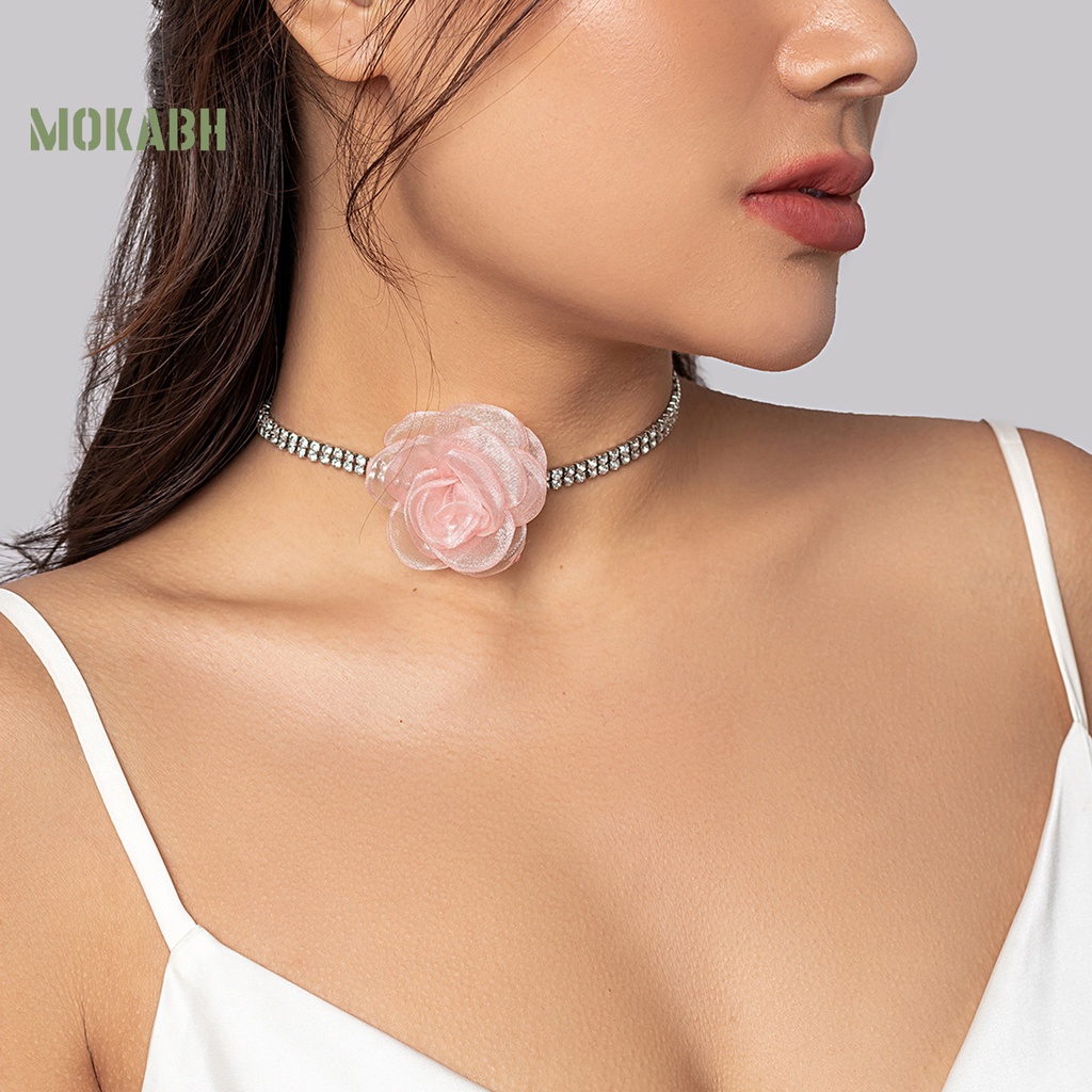 Vòng Cổ Choker Nối Dài Đính Đá Hình Hoa Hồng Lấp Lánh Có Thể Điều Chỉnh Cho Nữ