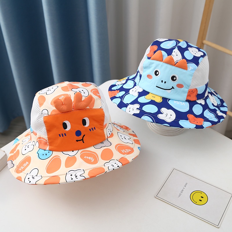 Mũ Tai Bèo Chống Nắng Phối Lưới Thoáng Khí Họa Tiết Hoạt Hình Thời Trang Mùa Hè Cho Bé