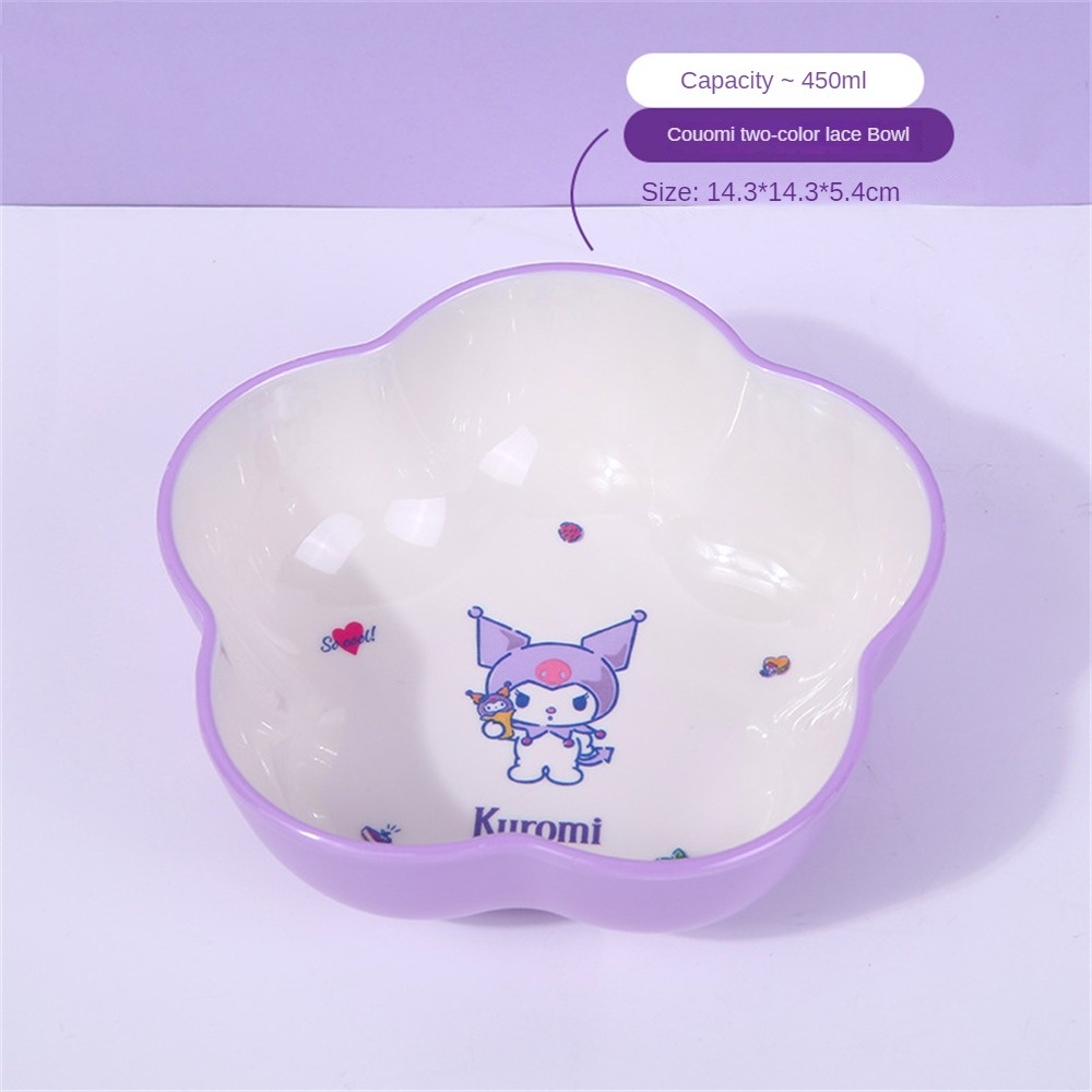 SANRIO Bộ Bát Ăn + Muỗng + Bát Màu Tím Dễ Thương Xinh Xắn Cho Bé