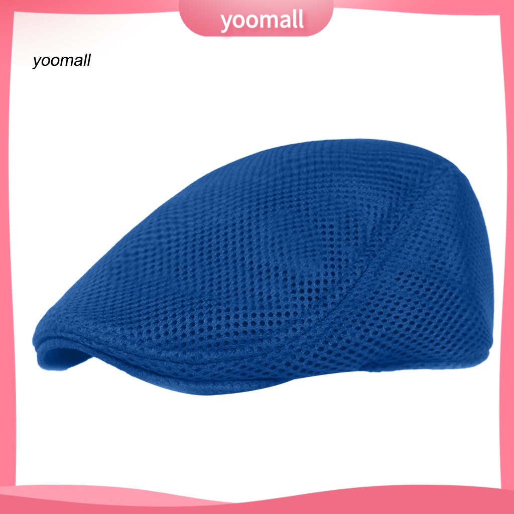 Mũ Beret Phẳng Co Giãn Màu Trơn Phối Lưới Thoáng Khí Thời Trang Cho Nam