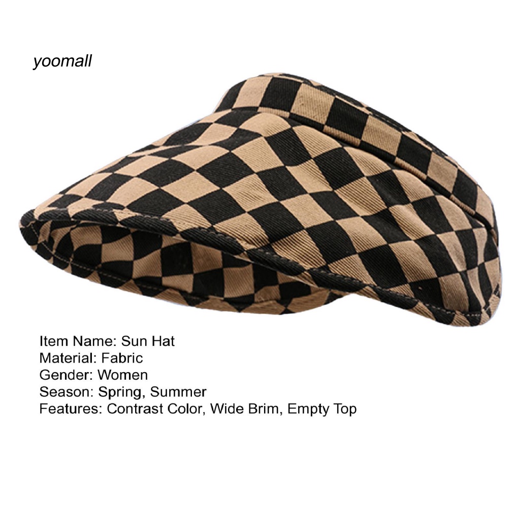 Mũ Rộng Vành Chống Nắng Tia UV Hở Chóp Màu Sắc Tương Phản In Họa Tiết Kẻ Ô Cho Nữ