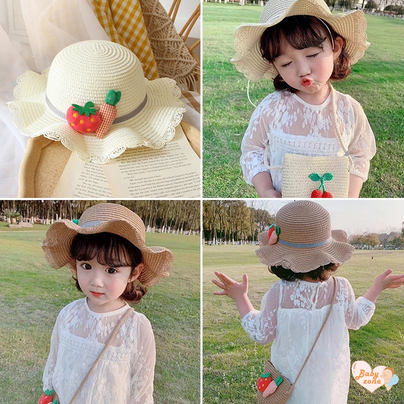 Túi cói Đan Lát Hình Trái Cây + Mũ Xinh Xắn Cho Bé