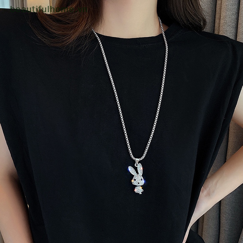 Vòng Cổ Choker Bằng Thép Không Gỉ Mặt Hình Thỏ Đính Đá Pha Lê Phong Cách Hiphop Thời Trang