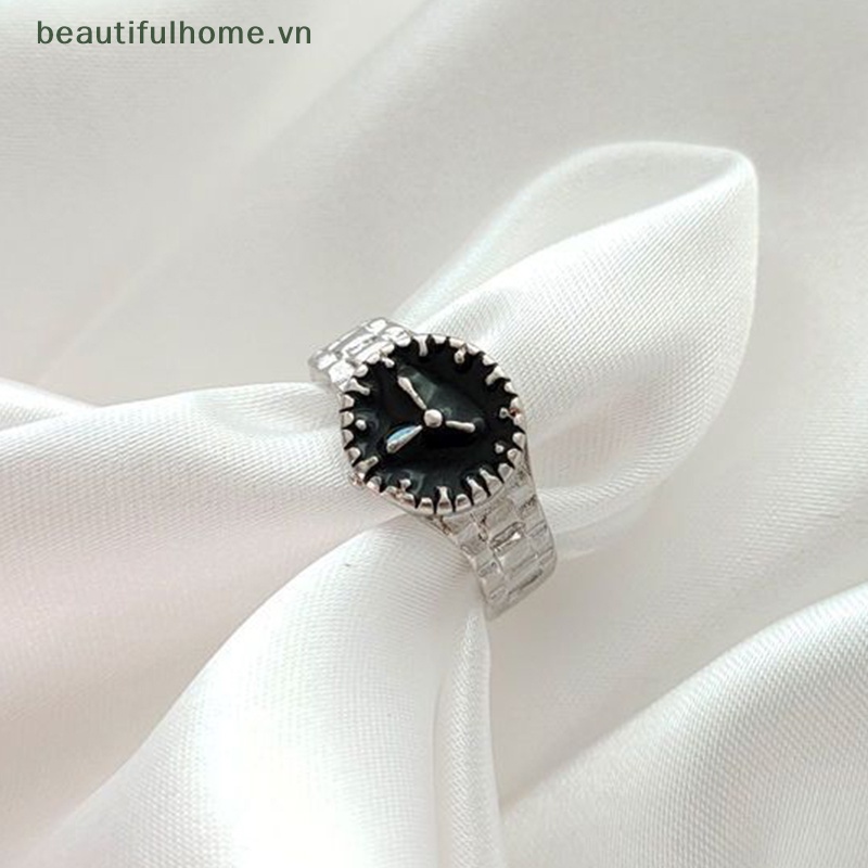 [beautifulhome] Nhẫn Thiết Kế Hình Đồng Hồ Đơn Giản Cá Tính Thời Trang Punk Cổ Điển Quyến Rũ Hàn Quốc Làm Quà Tặng Cho Nữ [beauty