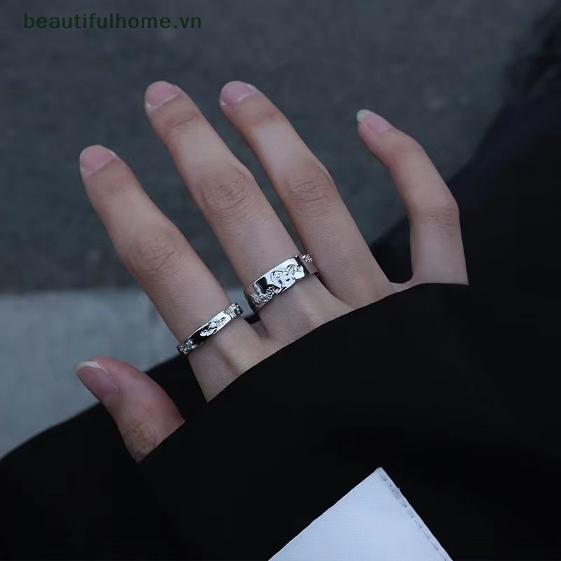 Set 2 Nhẫn Cặp Dạng Mở Màu Bạc Cổ Điển Hợp Thời Trang