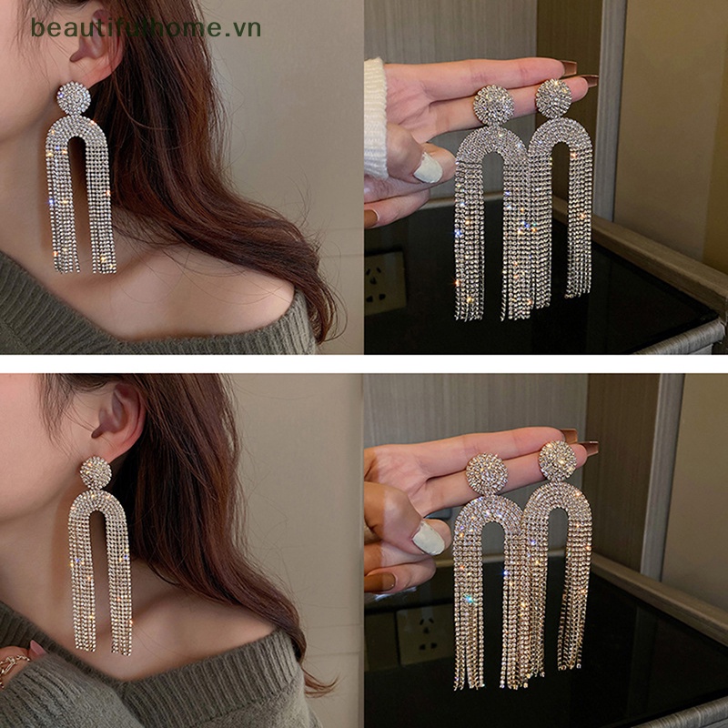 Bông Tai Kim Bạc Dáng Dài Đính Đá Thời Trang Cho Nữ