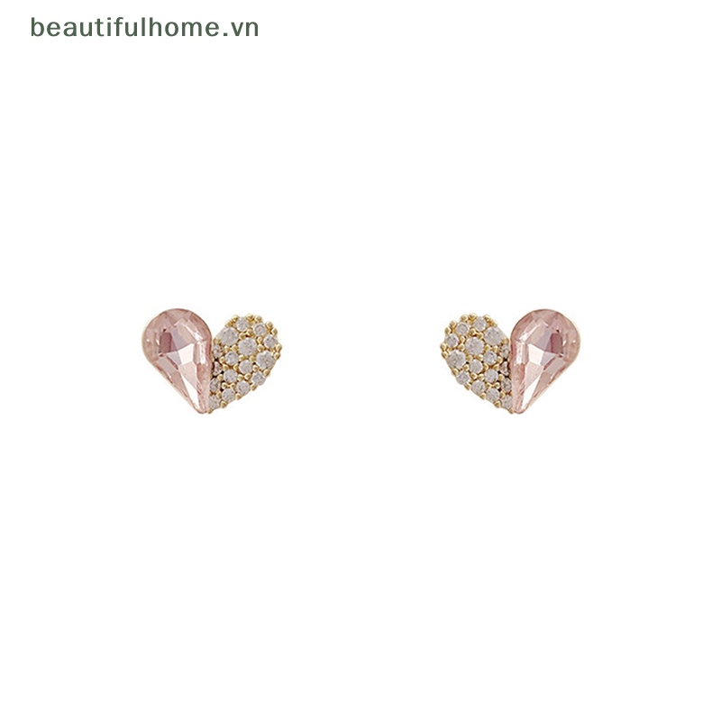 1 Đôi Bông Tai Hình Trái Tim Đính Đá Pha Lê Thời Trang Dành Cho Nữ