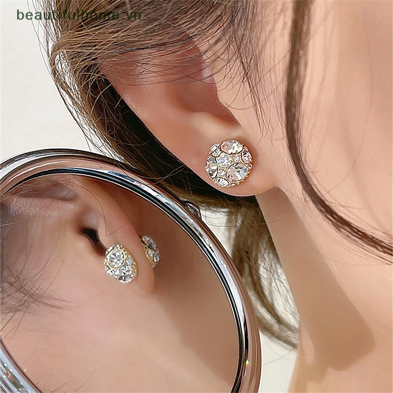 1 / 1 Cặp Bông Tai Nam Châm Đính Đá Zircon Màu Hồng Thiết Kế Thanh Lịch Sáng Tạo Cho Nữ