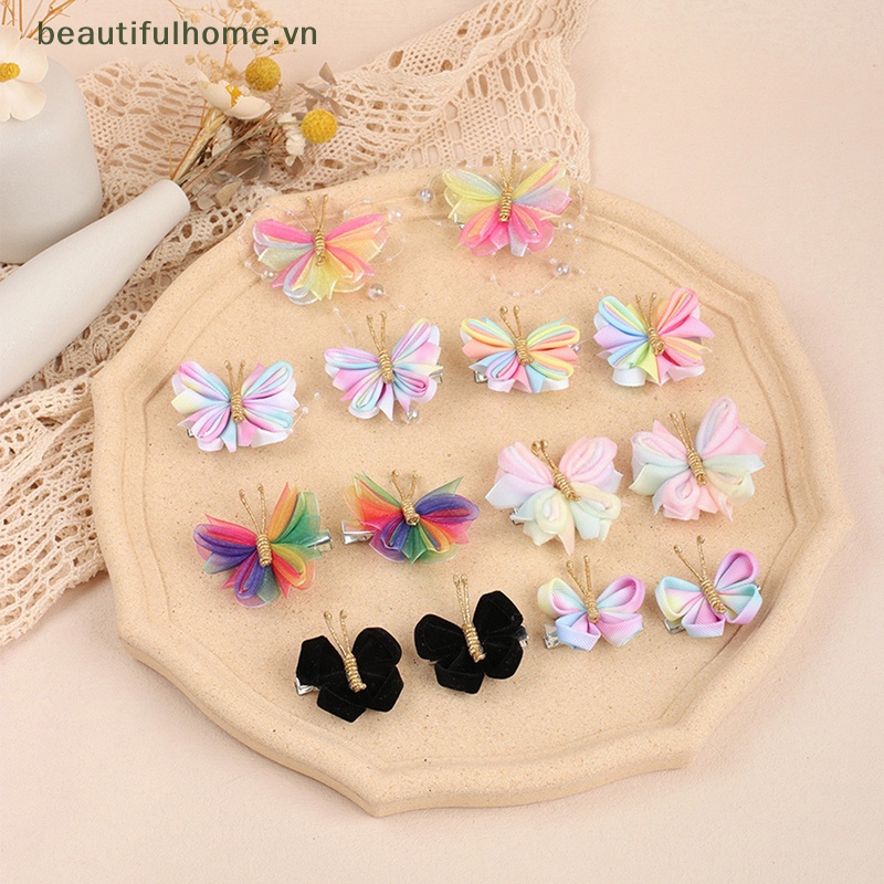 1 Cặp Kẹp Tóc Bươm Bướm Màu Vàng Kim Dành Cho Bé Gái [Beautyhome]