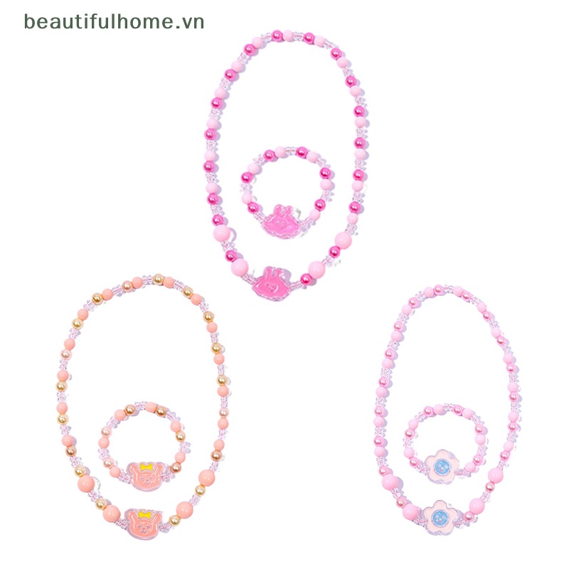 1 Set Dây Chuyền / Vòng Tay Trong Suốt Màu Kẹo Ngọt Họa Tiết Hoạt Hình Dễ Thương Cho Nữ