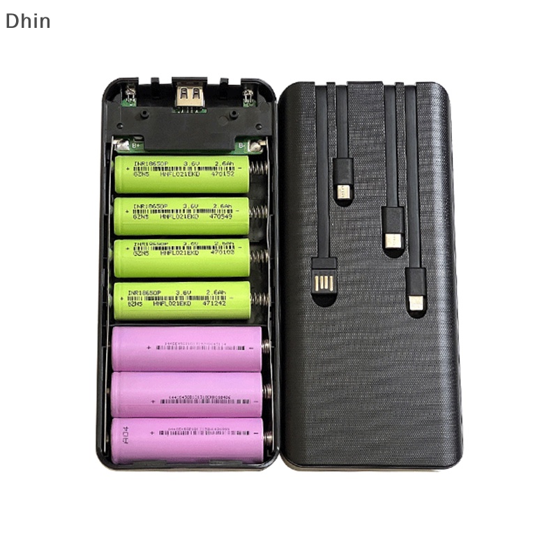 Set 7 Hộp DIY Đi Kèm 4 Dây Điện 18650 Case 5V 2.1A Màn Hình LCD Kỹ Thuật Số Có Đèn Pin Cho IP Xiaomi Huawei