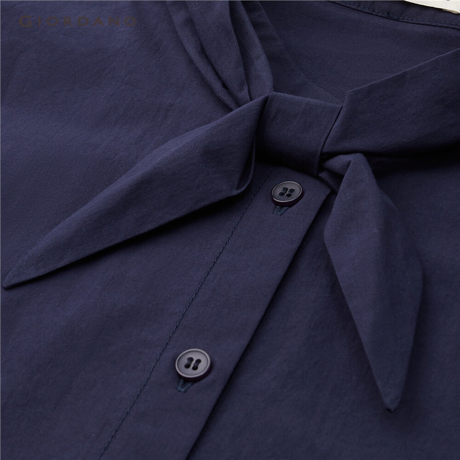 Áo nữ GIORDANO 18343908 tay ngắn cổ thắt nơ thời trang phong cách