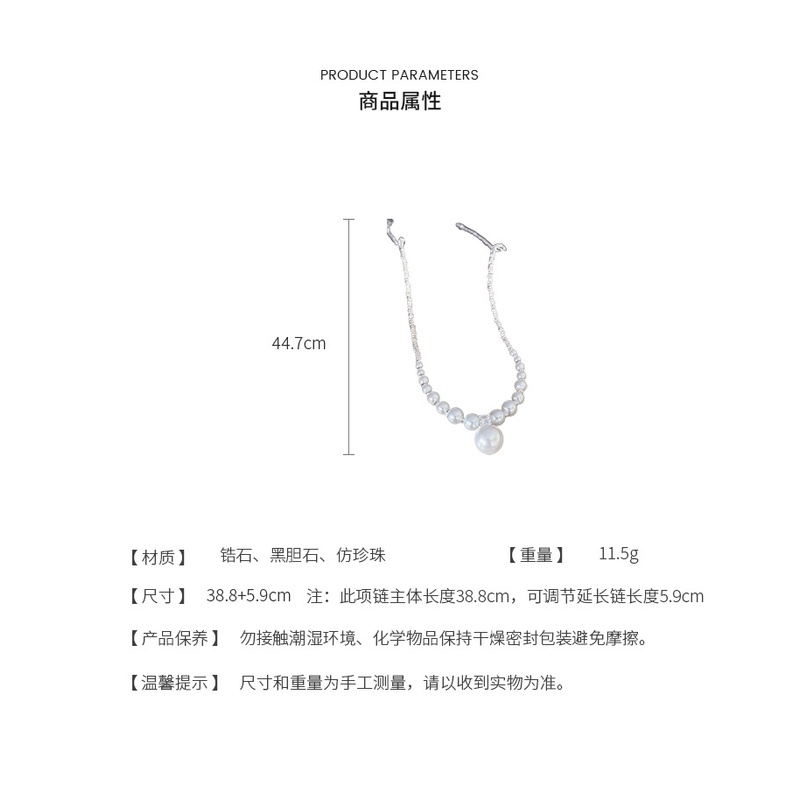 Vòng cổ Mạ Bạc Mặt Hình Tam Giác Đính Ngọc Trai Nhân Tạo Thời Trang