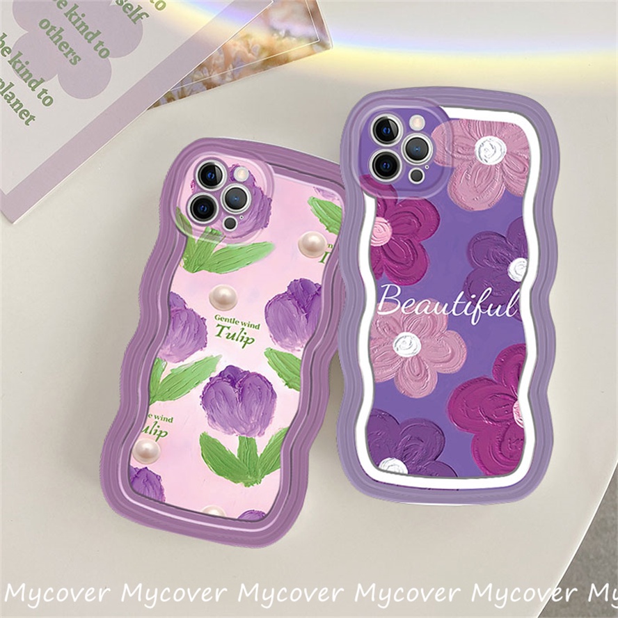 Ốp Điện Thoại Silicon Mềm Họa Tiết Hoa Tulip Tím Cho iPhone 11 13 12 14 Pro Max X XR Xs Max 6 7 8 Plus