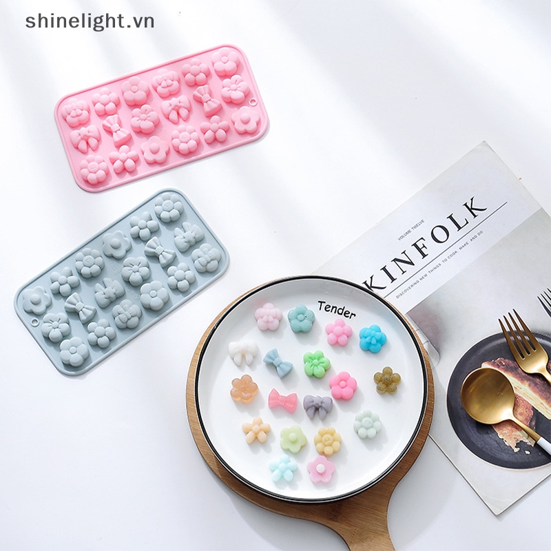 1 Khuôn Silicone Làm Bánh 18 Ngăn Hình Hoa / Nơ DIY