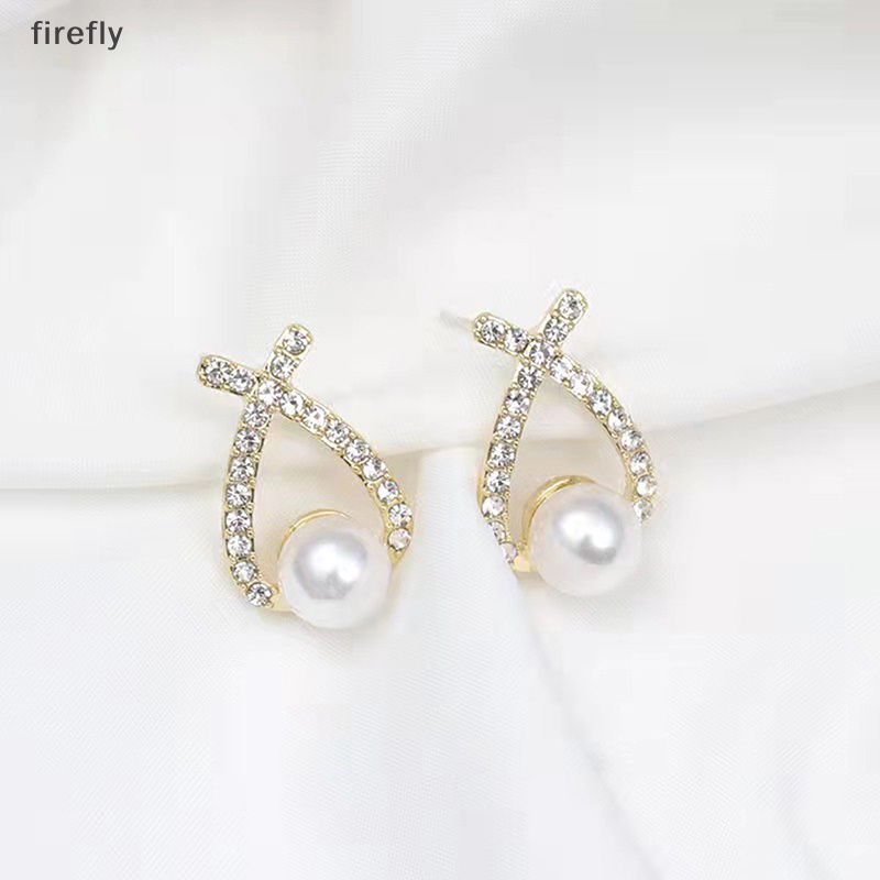 1 Đôi Bông Tai Ngọc Trai Giả Hình Chữ X Đính Kim Cương Giả Thời Trang Cho Nữ