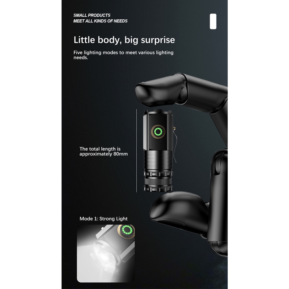 F350 Ánh Sáng Mạnh Đèn Pin Tầm Xa Sạc USB Đèn Pin Di Động Mini Siêu Sáng Ngoài Trời Đèn Kẹp Đa Chức Năng