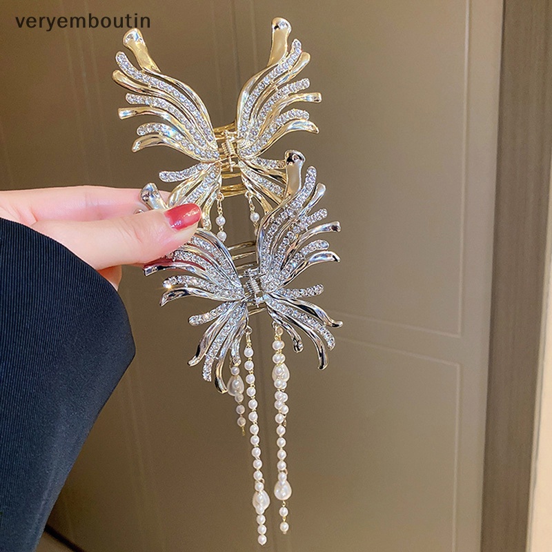 Kẹp Tóc Tua Rua Hình Bướm Đính Ngọc Trai Phong Cách Hàn Quốc Thanh Lịch Dành Cho Nữ