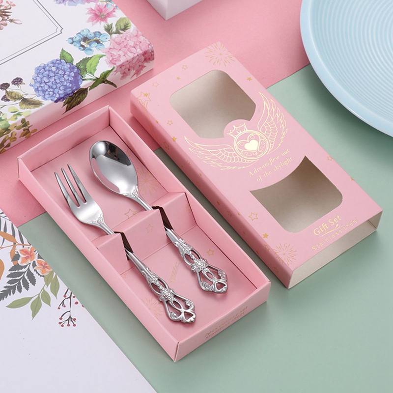 Set 2 Nĩa Ăn Tráng Miệng / Cà Phê / Tráng Miệng Bằng Kim Loại Màu Vàng Kim Có Hộp Đựng