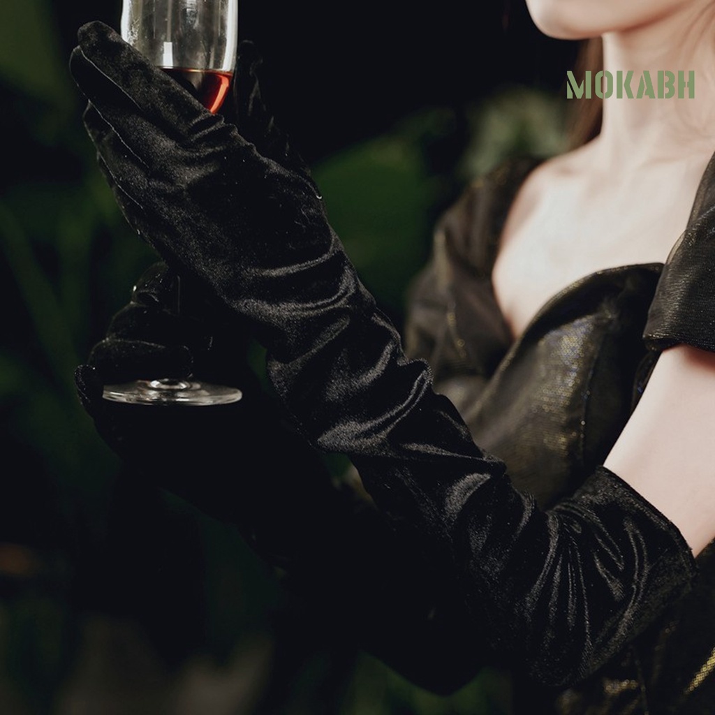 1 Đôi Găng Tay Ren / Ngọc Trai / Ruy Băng Mỏng Co Giãn Màu Trơn Thời Trang Dành Cho Nữ