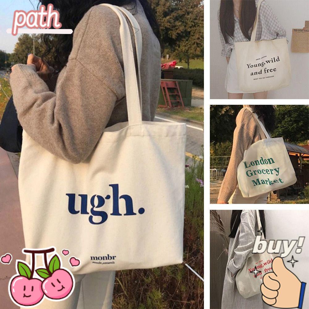 Túi Xách Vải Canvas Cỡ Lớn In Chữ Phối Khóa Kéo Kiểu Đường Phố Cá Tính