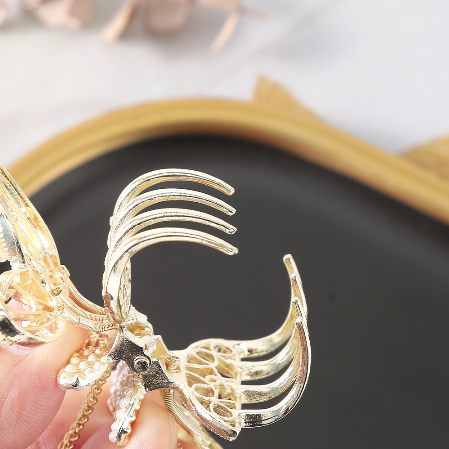 Kẹp Tóc Đuôi Ngựa Hình Bướm Có Đính Đá &amp; Ngọc Trai Giả Bằng Hợp Kim